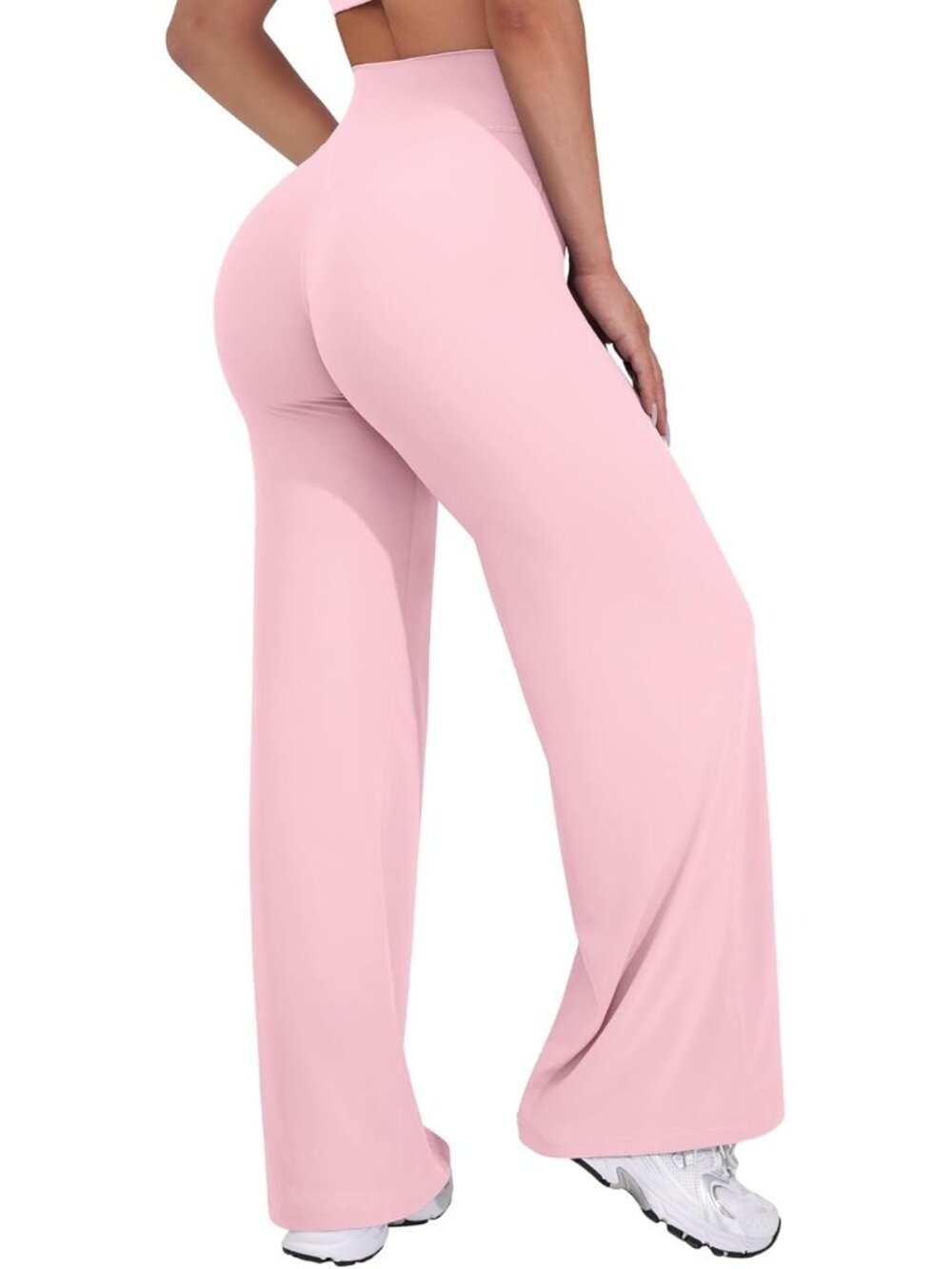 Women's Light Pink High Waist Stretch Casual Straight Bottoms Wide Leggings